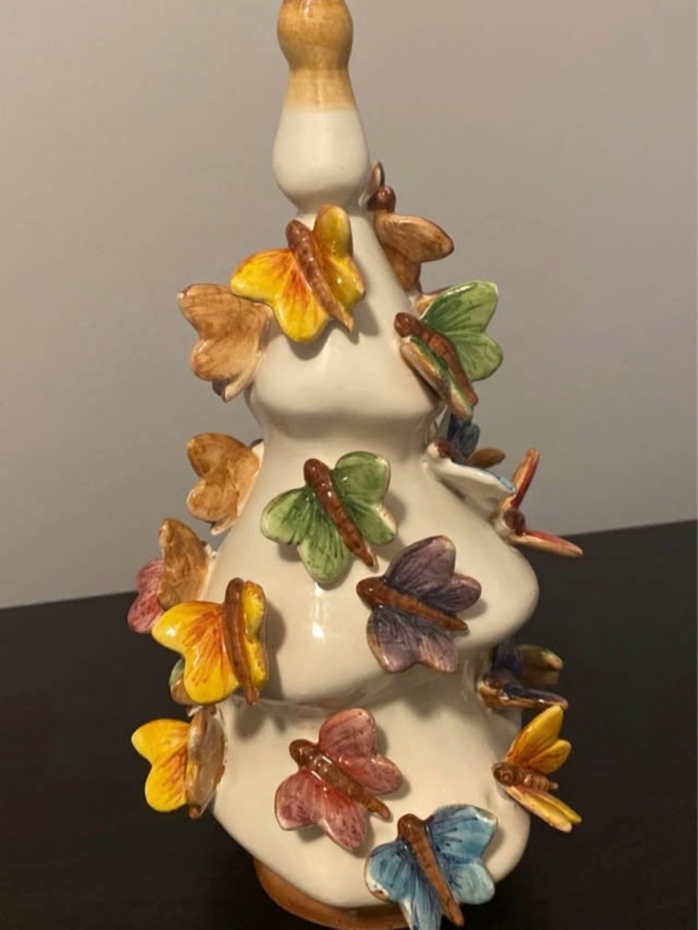 Vintage Italian Majolica Ceramic Butterfly Tree - Made in Italy